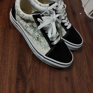 Vans Black and Cream Floral animal skull Women's vans